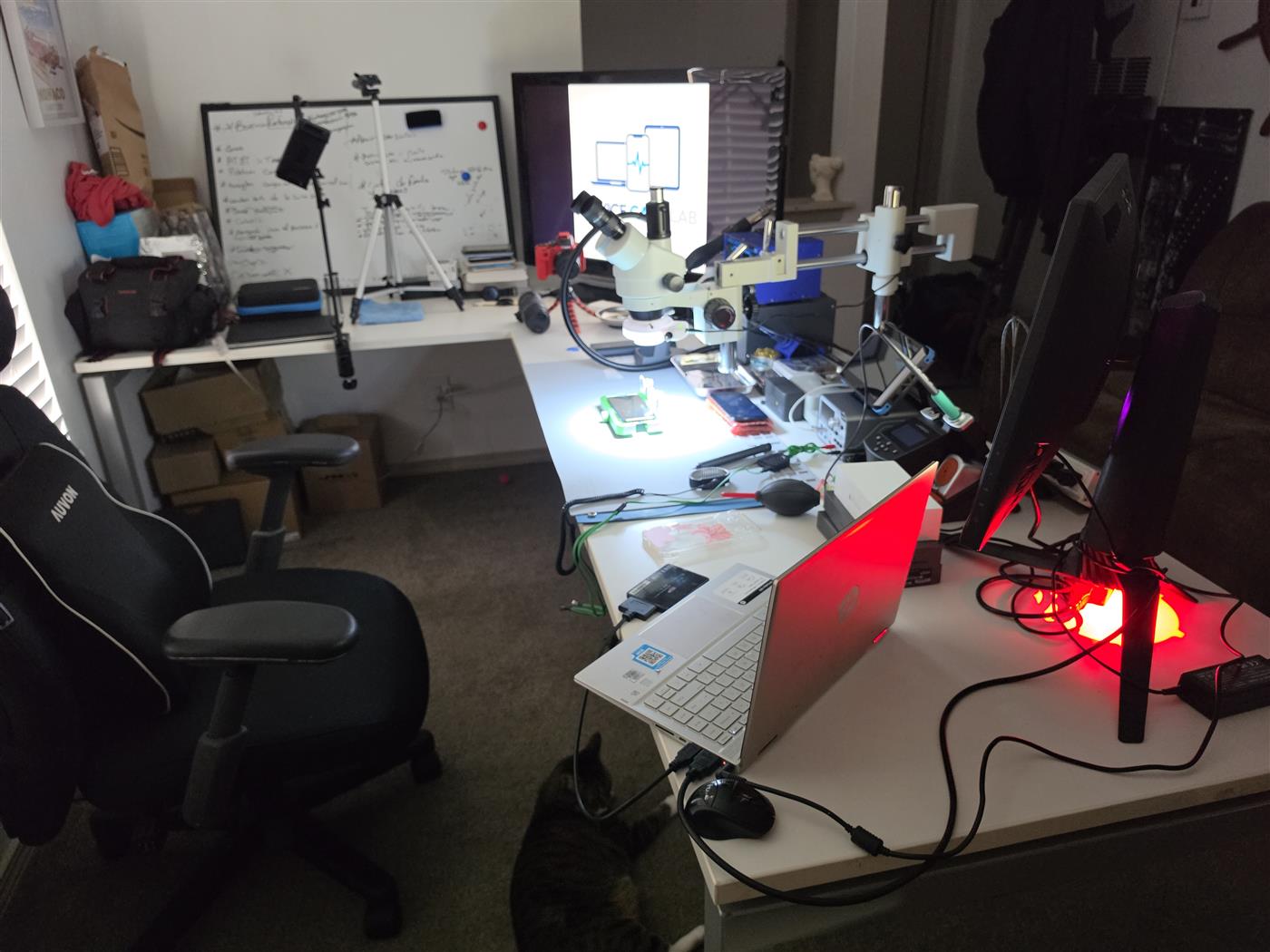 Inside Device Care Lab: our microscope and device repair workbench