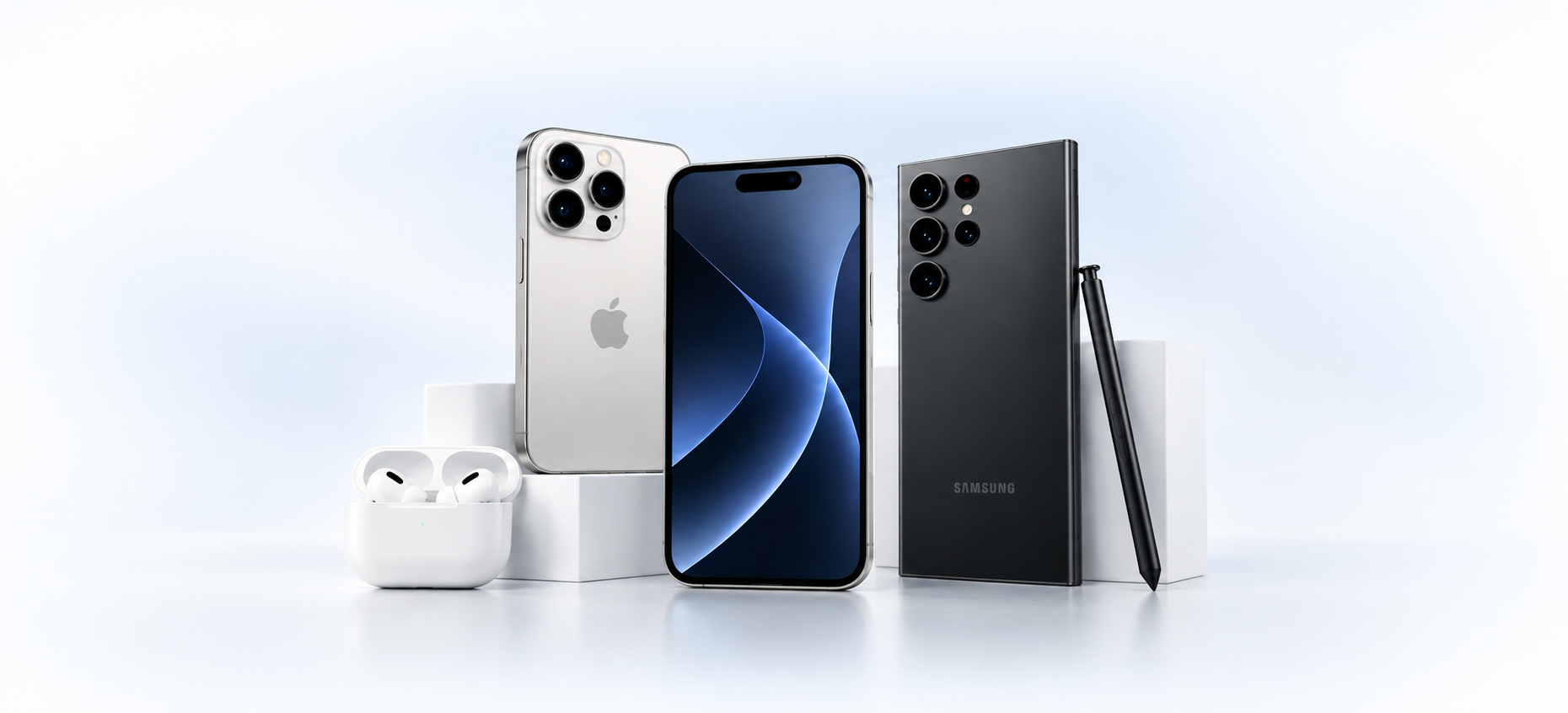 Pre-owned iPhone and Samsung smartphones with accessories